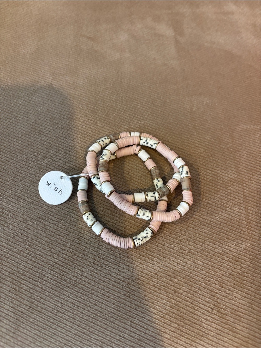 Stacked Pink and Cream Heishi Bead Bracelet Set